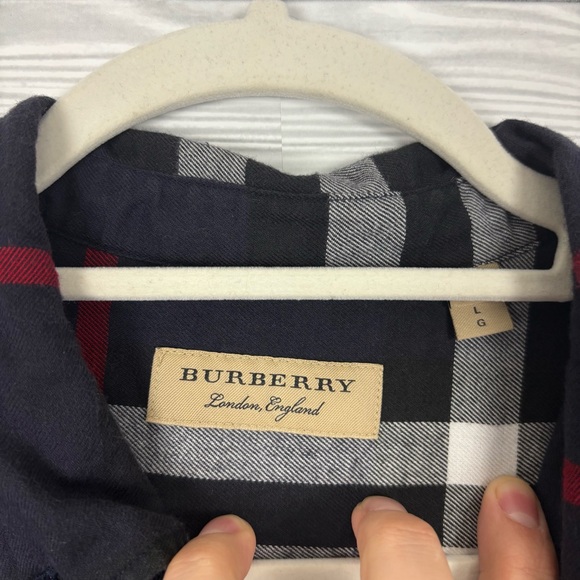 Burberry Navy Blue Nova Check Long Sleeve Button Down Shirt Size Large - Picture 3 of 7